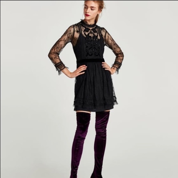 Nwt Zara black lace and beaded dress - Picture 2 of 8